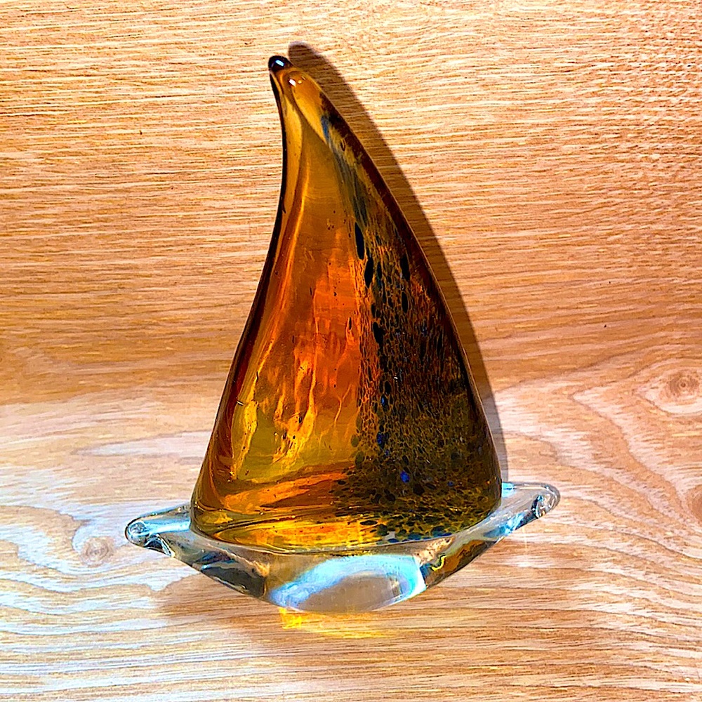 Amber Glass Sailboat Sculpture by